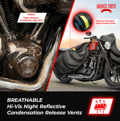 Badass Moto durable seams guard against wear in rain and sun.