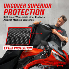 Badass Moto Waterproof shell provides durable outdoor protection against rain and sun.