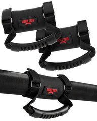 Badass Moto roll bar grab handle black and red front view shows rugged grip