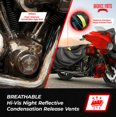 Badass Moto Elastic hem and dual vents promote airflow and moisture control.
