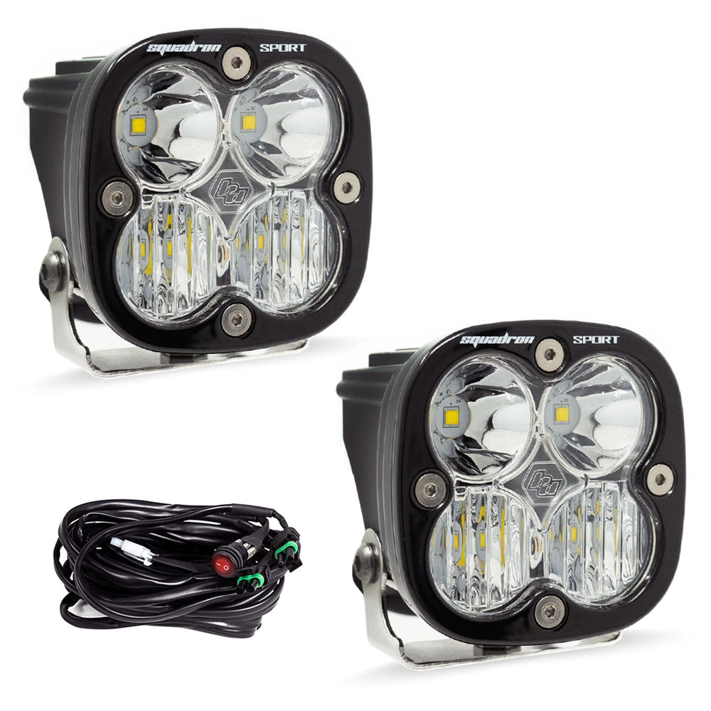 Baja Designs Squadron Sport light pair with driving/combo beam for enhanced night visibility.