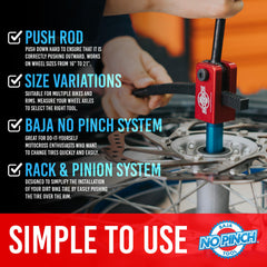BAJA NO PINCH tool showing handle, pushrod, and bracket assembly