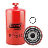 Baldwin BF1212 front view, red heavy-duty diesel filter for reliable engine filtration.