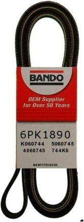 Bando USA 6PK1890 serpentine belt side view showing overall belt profile and construction.