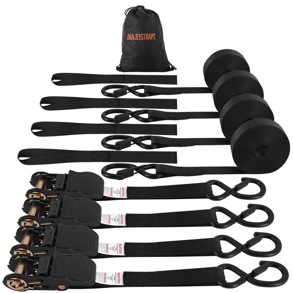 Banjeystraps 4-pack ratchet buckles secure cargo on trucks