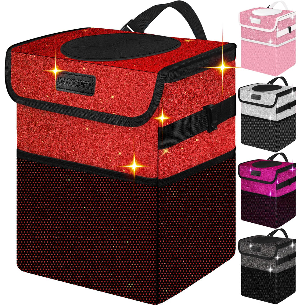 BAOGCOYO car trash can with red bling lid; keeps interior neat and odor-free