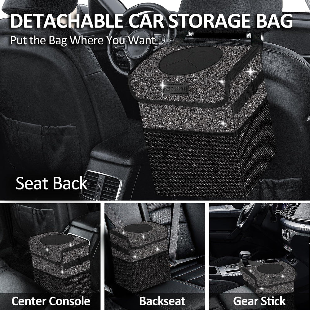 BAOGCOYO car trash can with adjustable straps fits back seat securely.