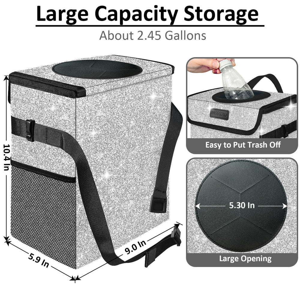BAOGCOYO silver glitter trash bin hanging adds sparkle and organization