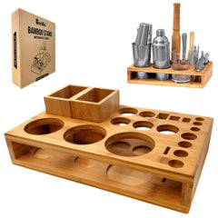 Barillio Bamboo Stand for Bartender Kit Storage keeps tools organized on the kitchen counter.