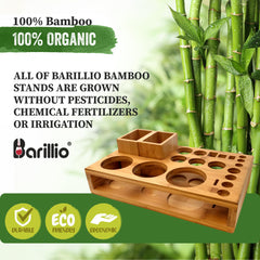 Barillio Bamboo Stand keeps essentials within reach on home bar countertops.