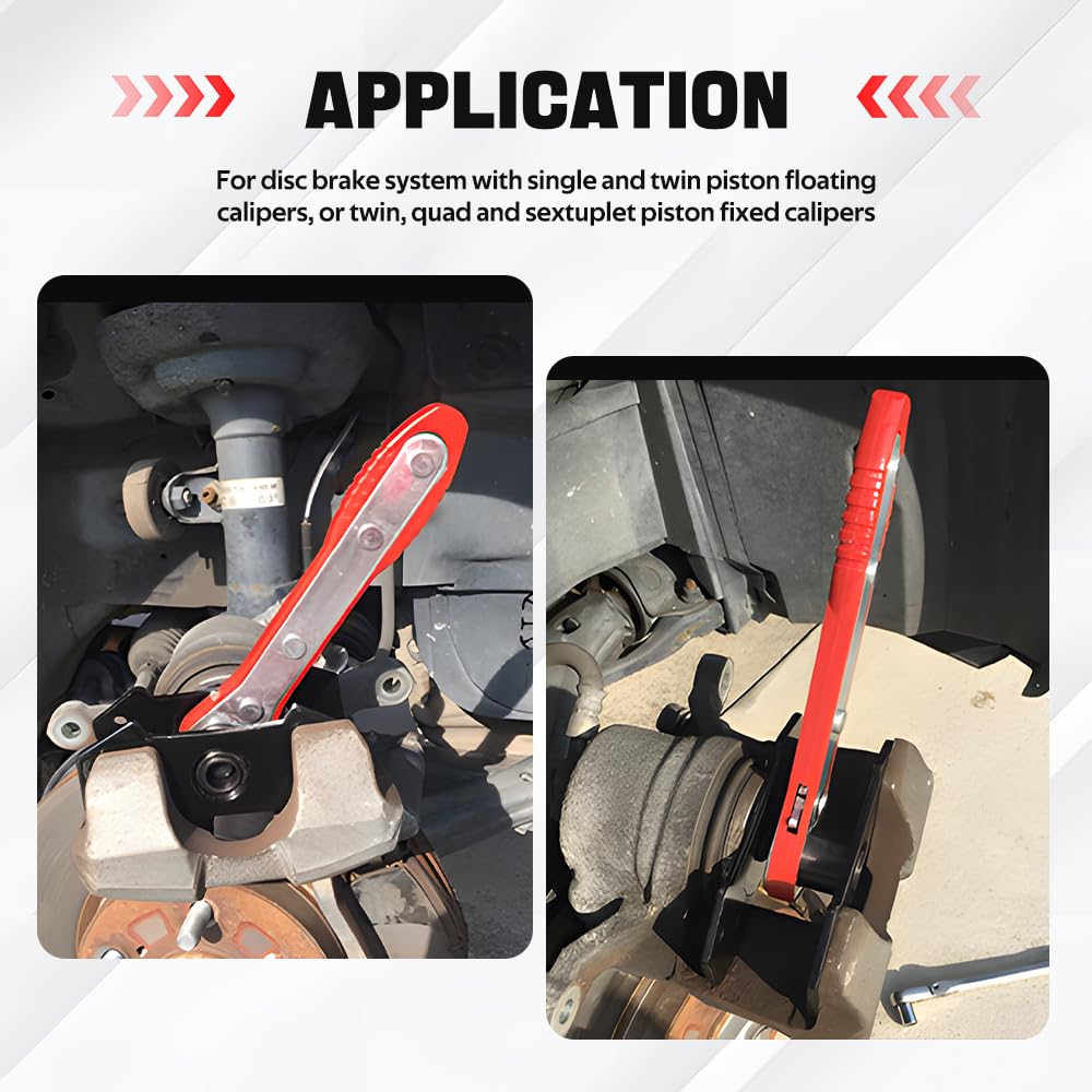 Bartoo caliper spreader in use aligning plates for even piston compression.