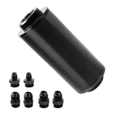 BARTOO universal inline fuel filter with 100 micron filtration visible in black finish.