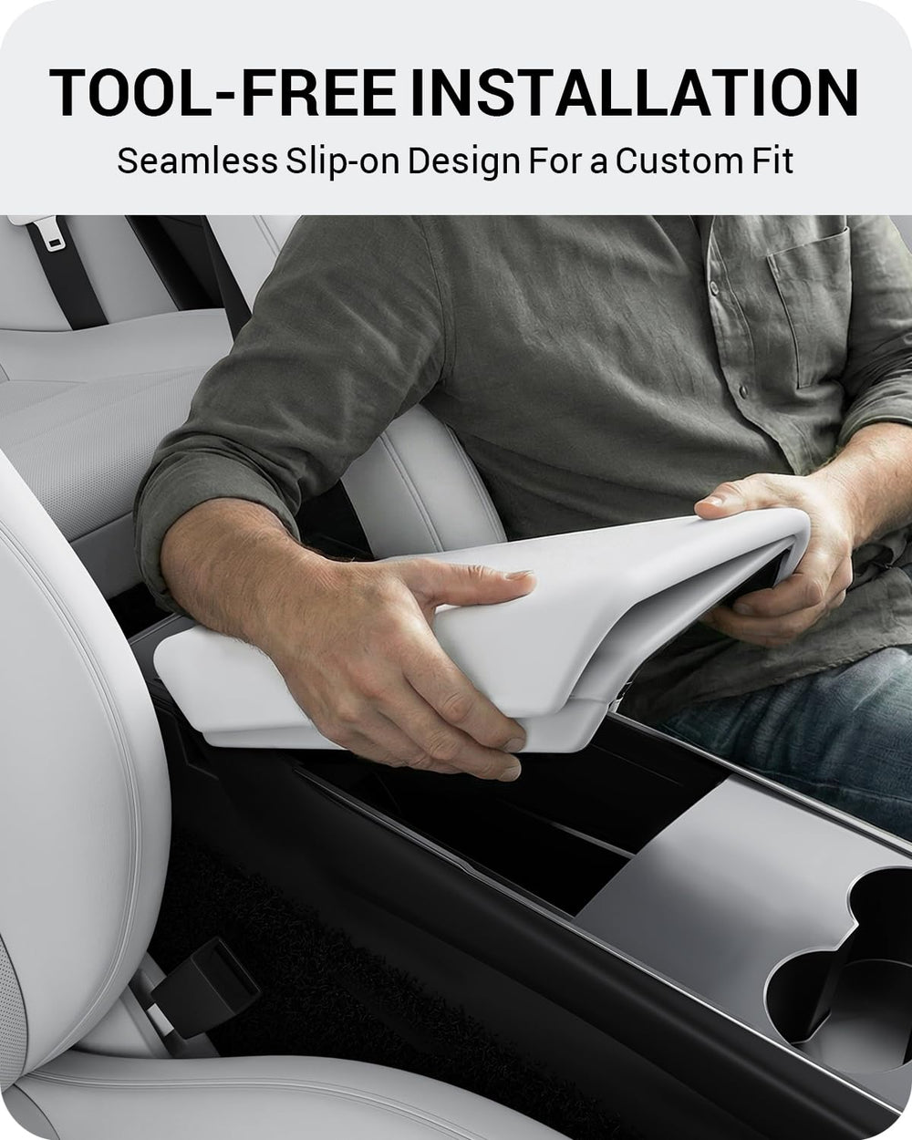 BASENOR armrest cover for Model Y non-slip-fit keeps position.