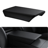 BASENOR center console cover on Tesla Model Y Juniper, precise fit protects vegan leather from wear.