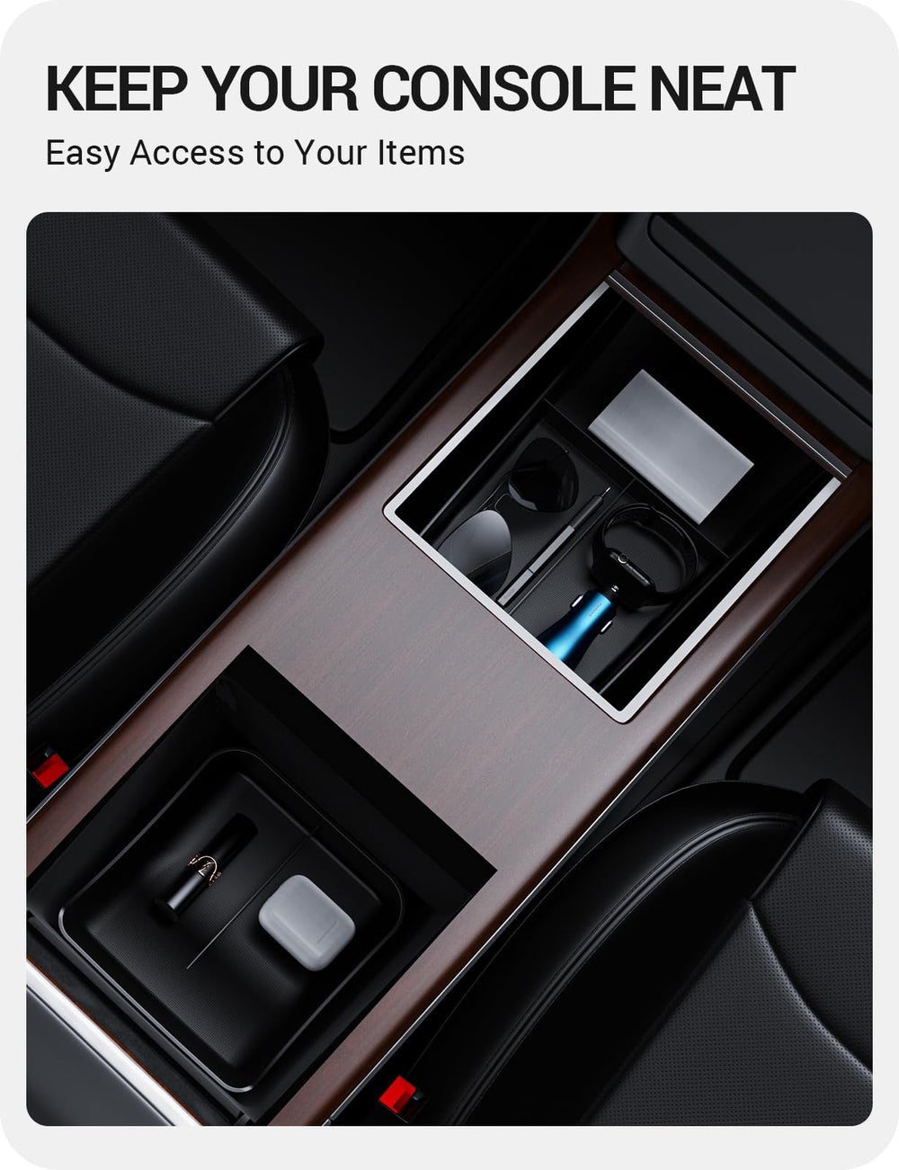 BASENOR Model X center console tray storage organization keeps small items tidy