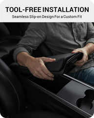 BASENOR Tesla Model Y Model 3 armrest-cover detail highlights premium look.