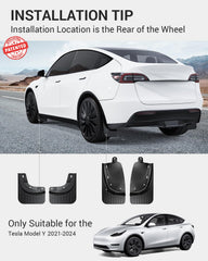 BASENOR Tesla Model Y mud flaps rear view reduce spray toward chassis.