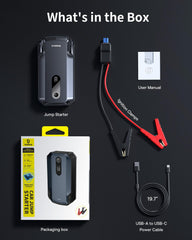 Baseus 8000A Jump Starter USB-C and USB-A ports.