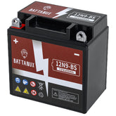 Battanux 12N9-BS battery front view showing compact 12V9Ah design for ATV power.