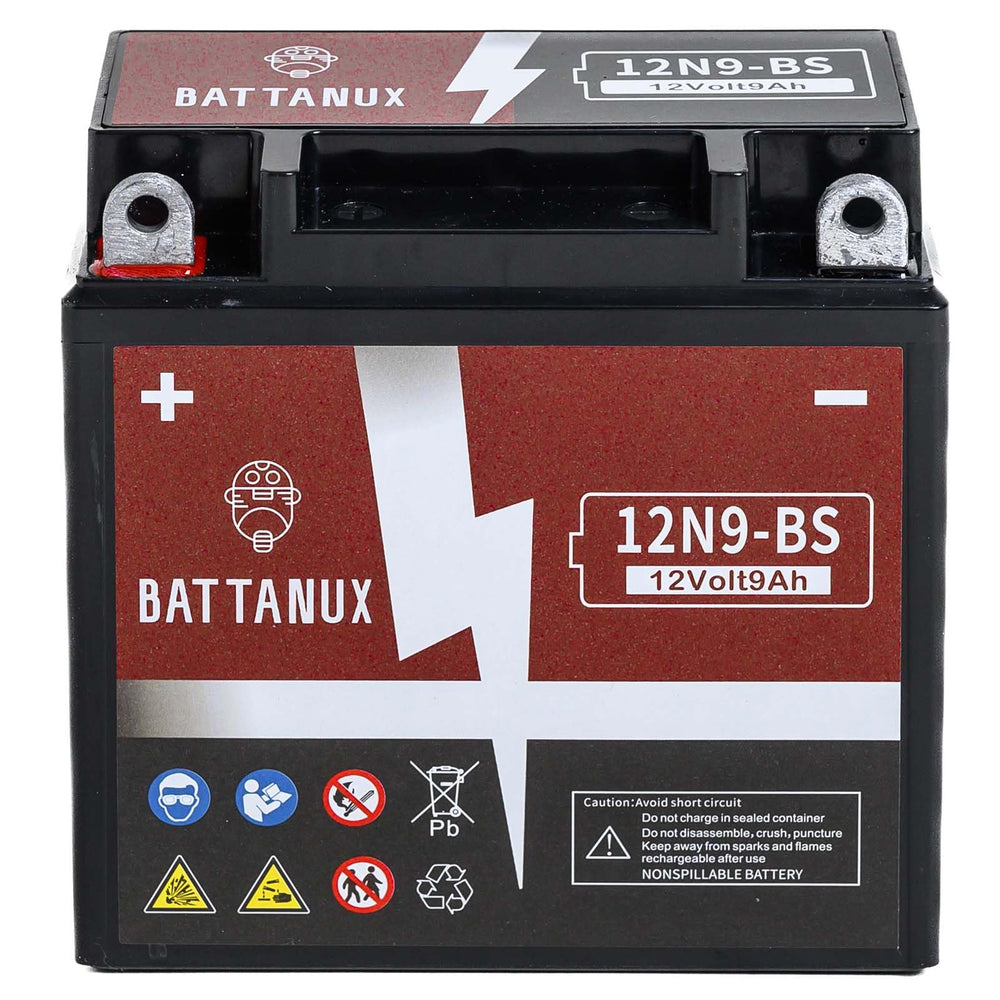 Battanux 12N9-BS battery side profile highlighting slim form for UTV installation.