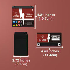 Battanux YTZ7S-BS label detail with clear specs for quick reference.