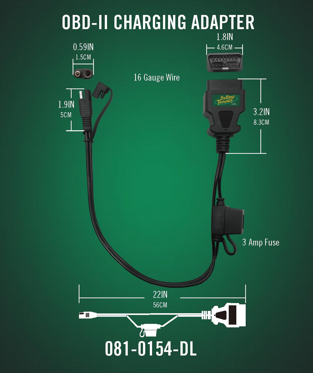 Battery Tender durable 22-inch cable offers flexible reach in tight spaces.