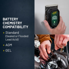 Battery Tender Junior two-color LED shows charging status clearly