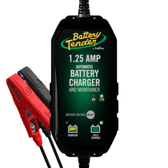 Battery Tender Plus 12V 1.25A charger ready for quick top-ups and maintenance.