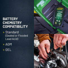 Battery Tender Plus broad compatibility with lead-acid, AGM, and gel batteries.