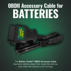 Battery Tender solar-compatible OBDII cable for solar-powered battery topping.