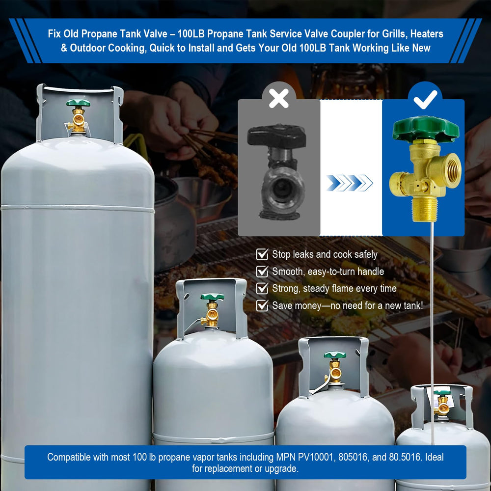 BBQHKCX 100 lb tank valve assembly for durable propane setups.