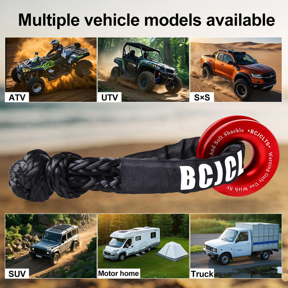 BCJCLTS soft shackle with red ring demonstrates versatile recovery setup.