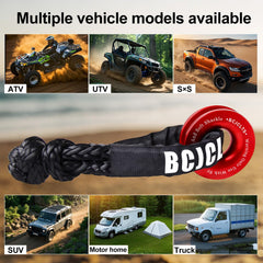 BCJCLTS soft shackle with red ring demonstrates versatile recovery setup.