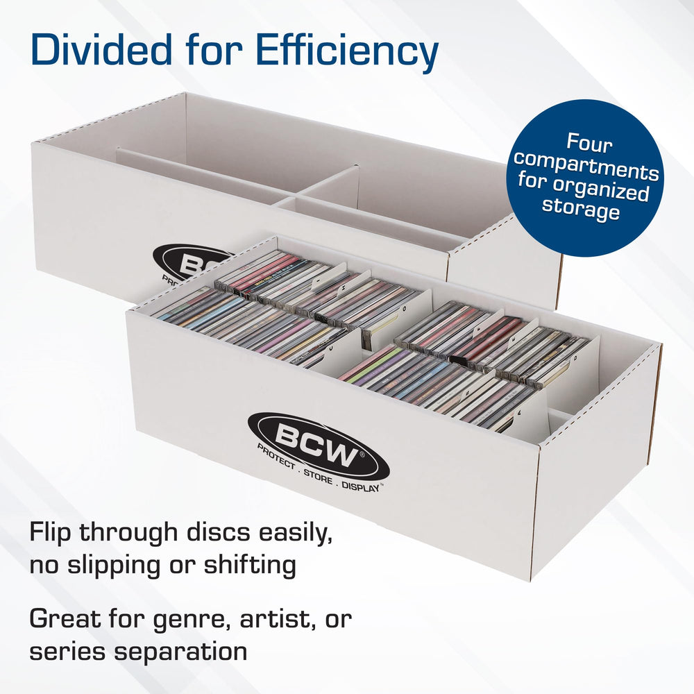 BCW box with lid—dust protection and stackable design for tidy, accessible CD storage.