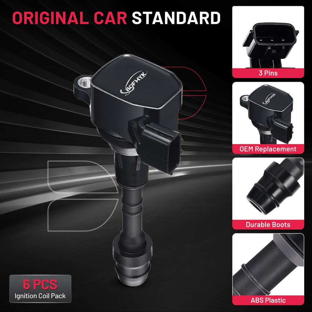 BDFHYK UF349 coil set shown with Nissan model compatibility overview.