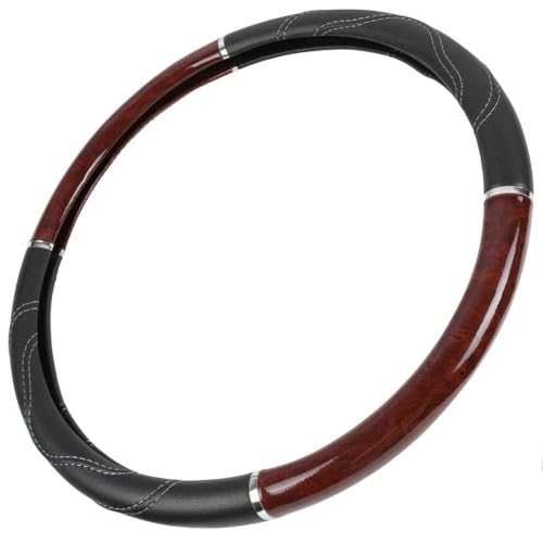 BDK black wood grain 18-inch steering wheel cover enhances grip and style.