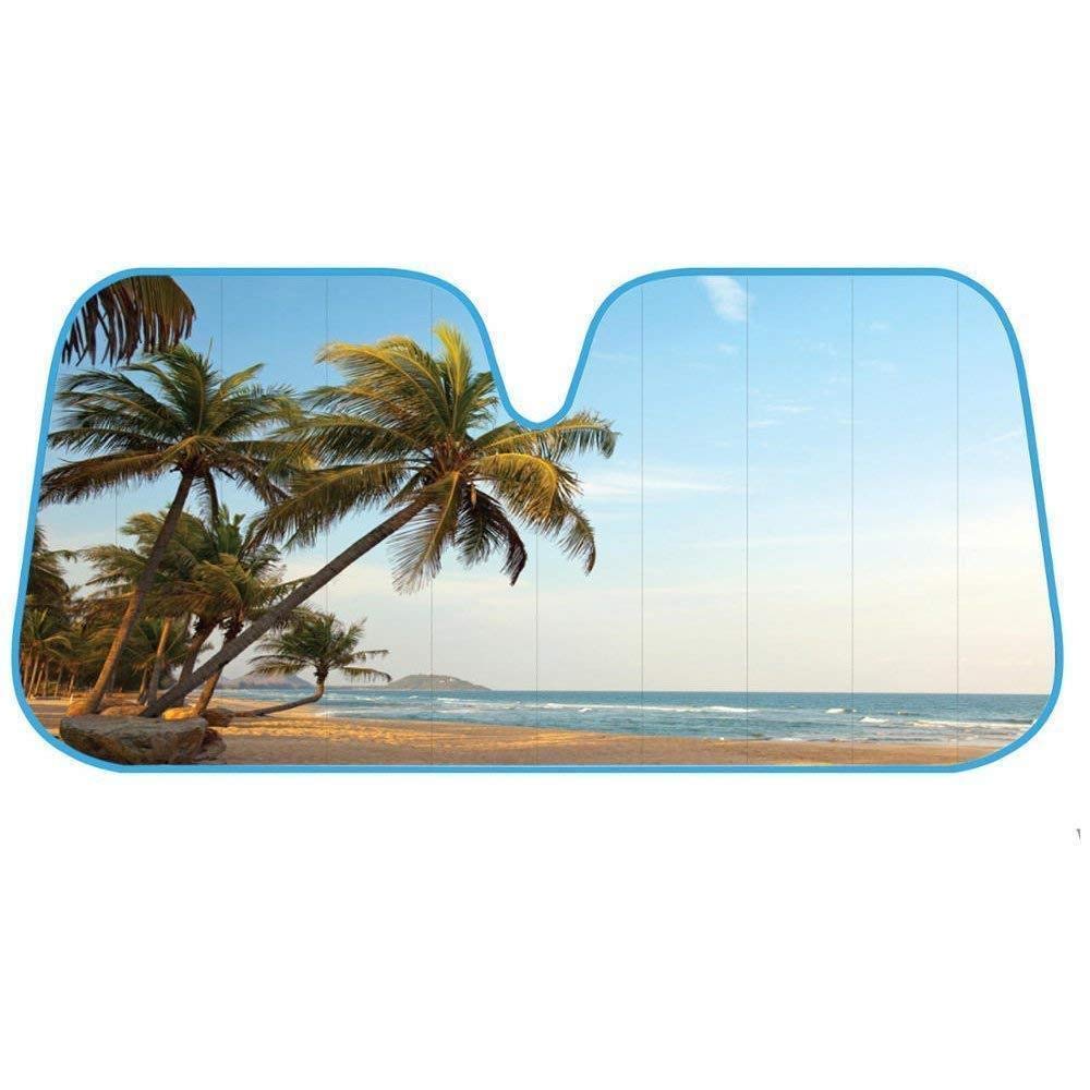 BDK Palm Tree Tropical Island windshield shade adds tropical style and cools interior.