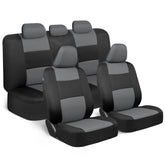 BDK PolyPro front seat cover in gray on black protects against wear while upgrading interior style.