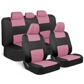 BDK PolyPro pink on black front seat cover close-up showing dirt protection for daily use.