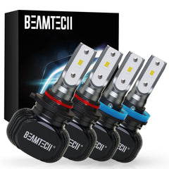BeamTech 9005 H11 combo front view with crisp 6500K fog light output for clear night visibility.
