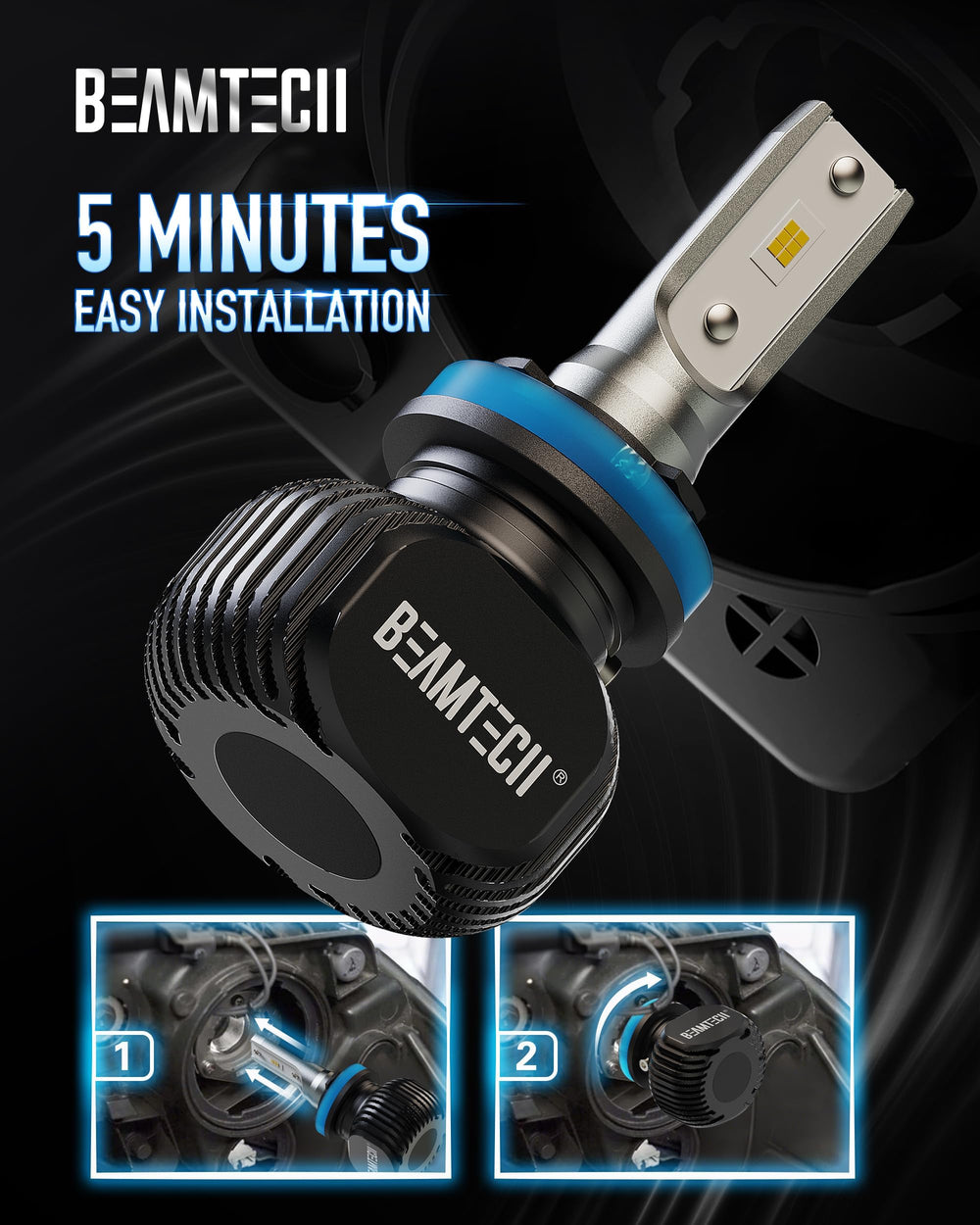 BeamTech HB3 H8 H9 compatibility for versatile fog light upgrades.