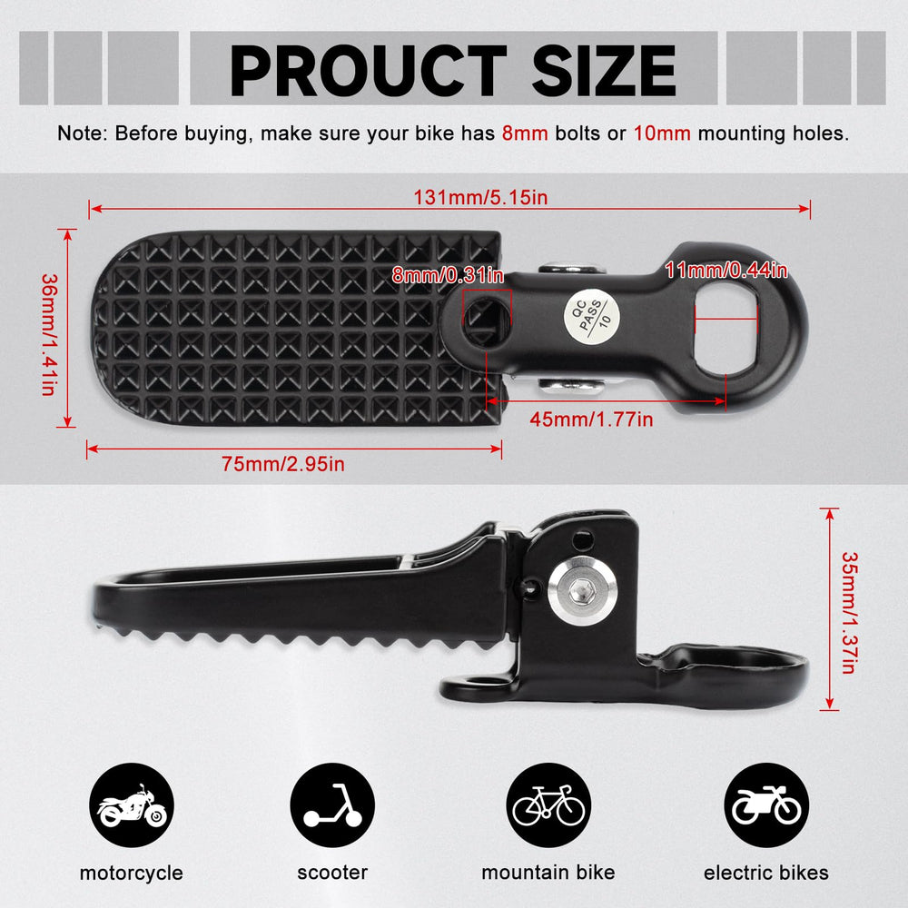 Bearolne foldable foot pegs front groove enables compact storage and avoids accidental scrapes