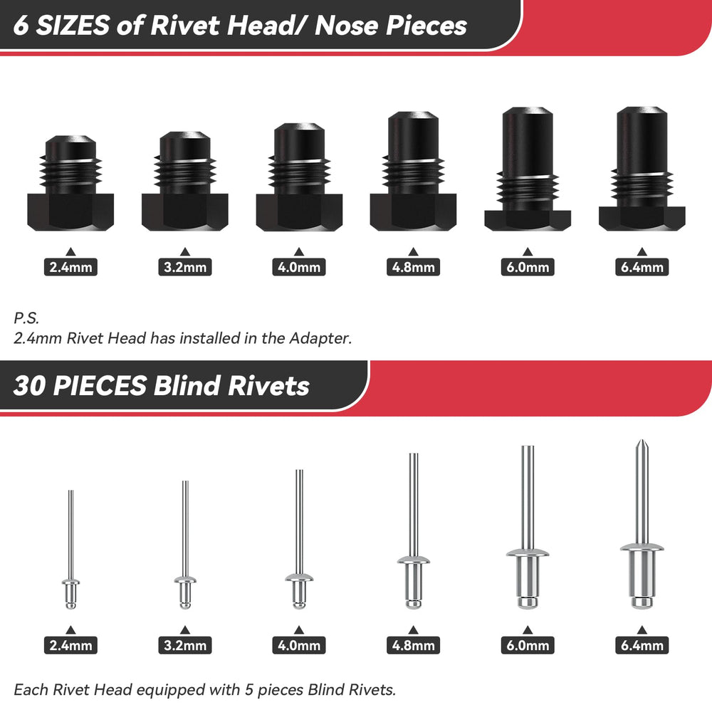 Beaspire 6pc rivet heads for precise sizes.