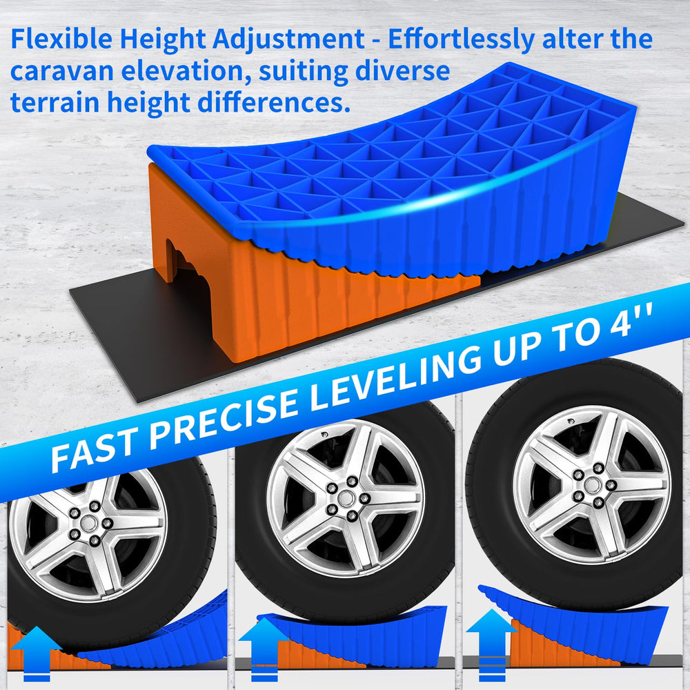 BEBOBLY wheel chocks secure the unit after leveling for safe RV positioning.