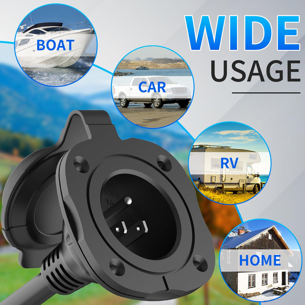 BEBOBLY flanged generator inlet visual highlights secure mounting for RV and boat use