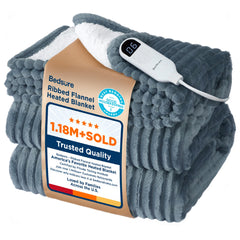 Bedsure GentleSoft heated blanket throw grey front view for cozy warmth on chilly evenings
