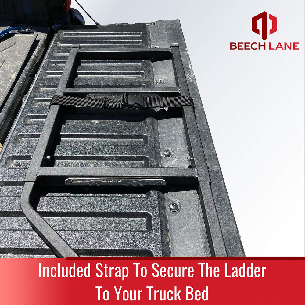 Beech Lane tailgate ladder resting securely in the truck bed