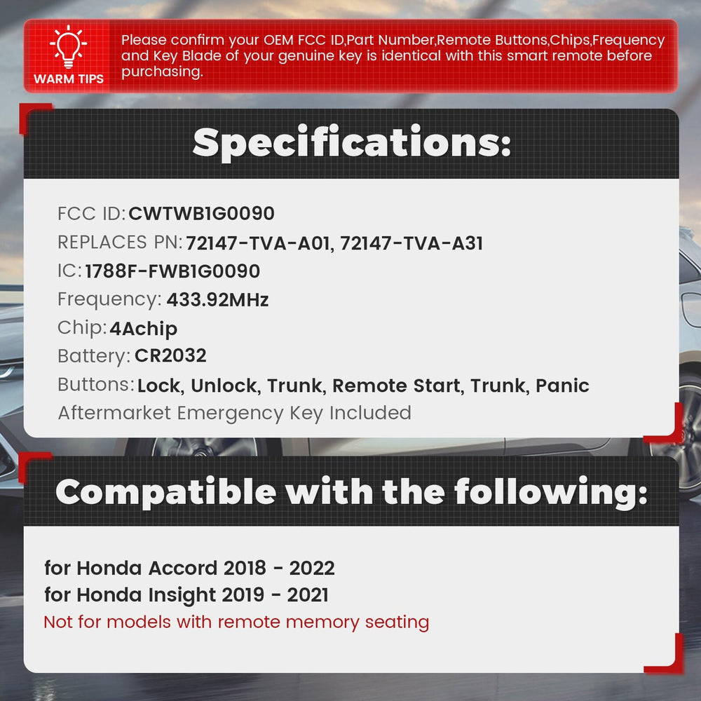 Beefunny Honda Accord replacement remote battery installed for reliable power