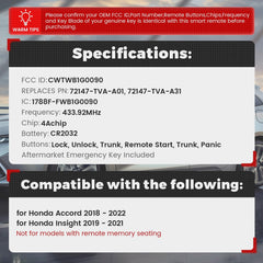 Beefunny Honda Accord replacement remote battery installed for reliable power