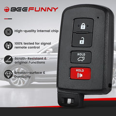 Beefunny 4-button key fob detail highlights lock, unlock, panic.